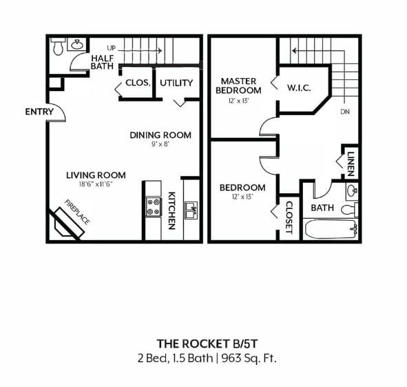 Rocket - 2 Bedroom 1.5 Bath floor plan